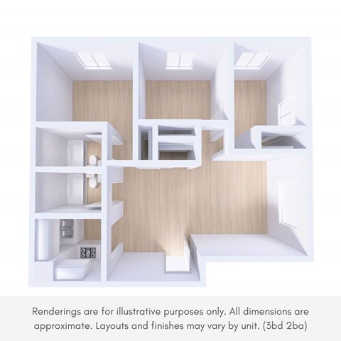 Floor plan for 3 beds, 2 baths